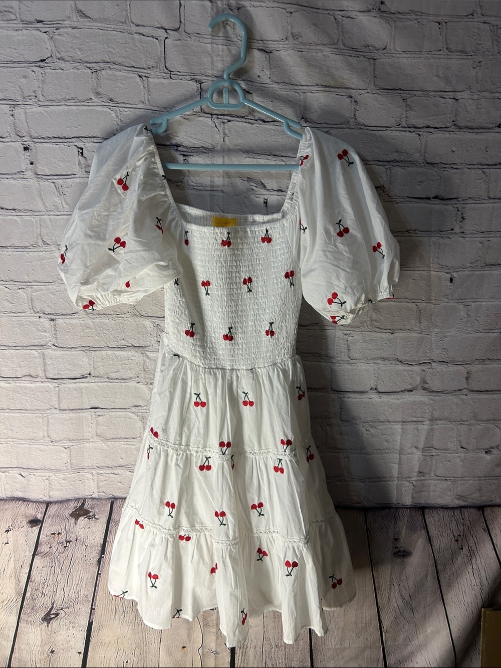 Flying Tomato cherry dress with puff sleeves size small